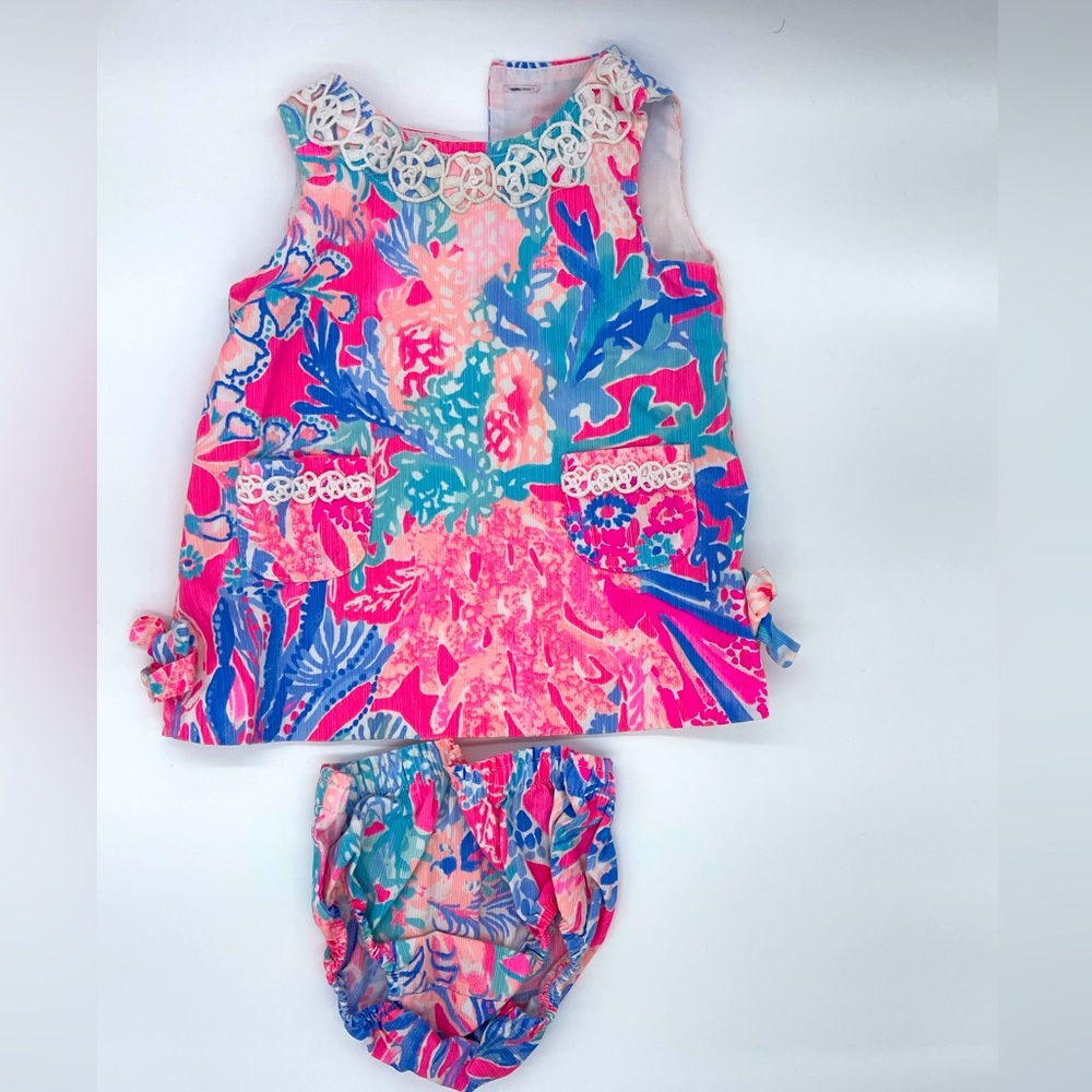 Lilly Pulitzer dress with diaper cover. Button closure back